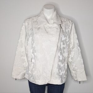 Berek White Floral Eyelet Lace Side Panel Side Zip Moto Jacket XL